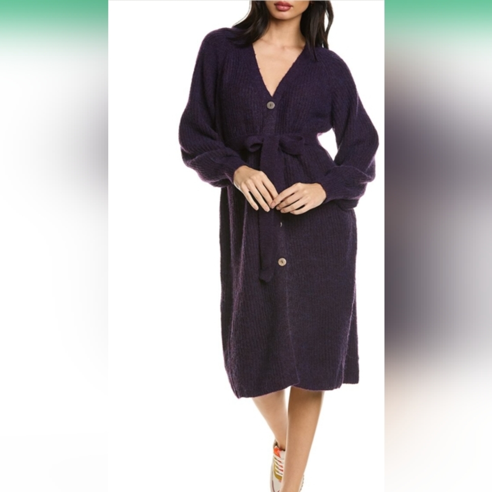 ! SALE!!Anna Kay,New!eggplant with blue threads,wool blend,long sweater.